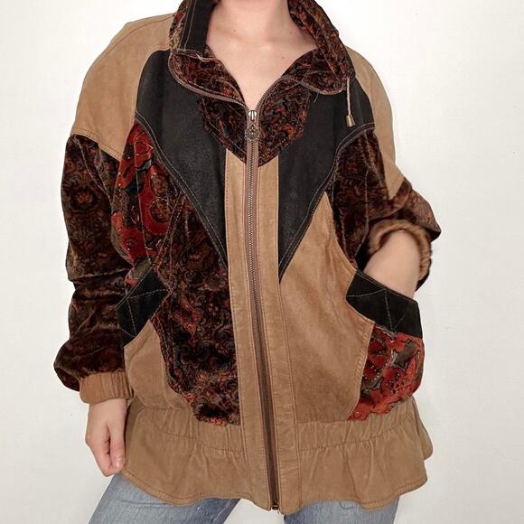 Vintage Winlit Genuine Leather Jacket with Velvet Patchwork details - Picture 2 of 8